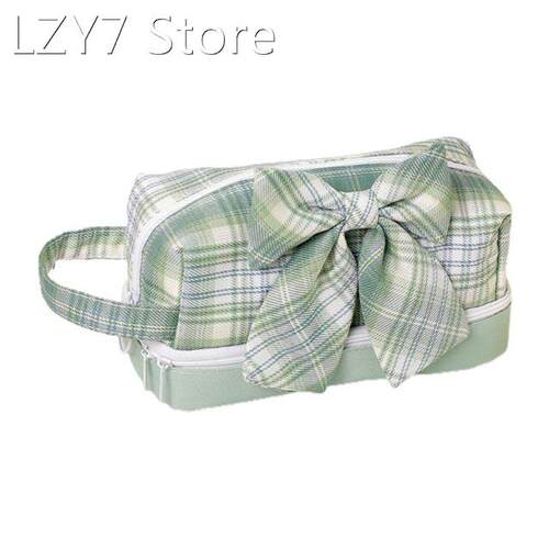 Handheld Cartoon Bow Pencil Pouch 2-Layer Makeup Pouch Canva