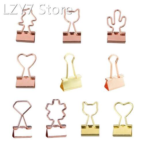 Pack of 10 Rose Gold Binder Clips Lovely Heart Shaped Files