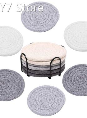 6x Absorbent Drink Coasters w/Holder Cotton Coasters for Hom