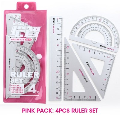 4pcs/set Aluminium Ruler Set Metal Geometry Maths Drawing co