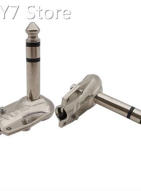 Right Angle 1/4 Inch 6.35mm Stereo 3 Pole Jack Plugs Flat Pa