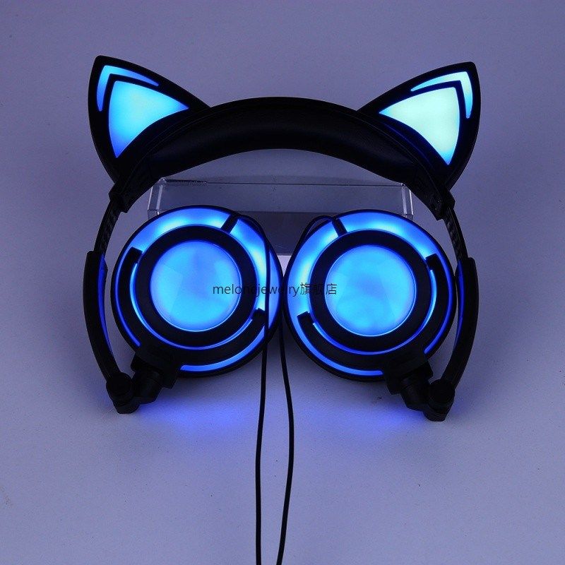 foldable flashing glowing cat ear headphones gang headset