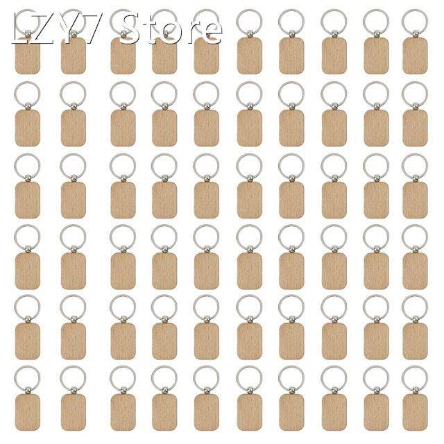60pcs blank rounded rectangle wooden keychain diy wooden key