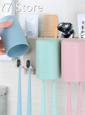 1 Set Toothbrush Holder Suction Hook Wheat Straw Material Ba