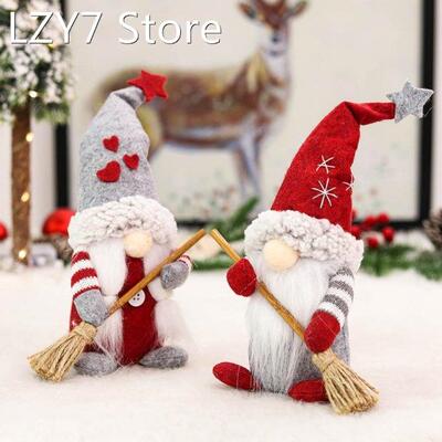 Ins Christmas Sweeping Gnome with Broom Figurine Ornaments M
