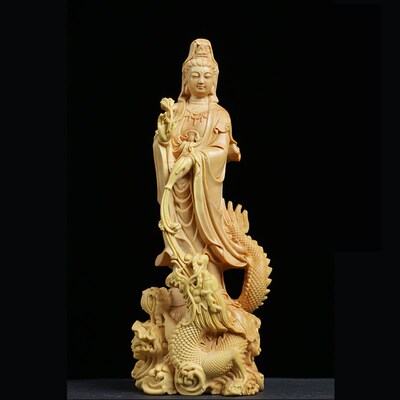 Boxwood Carving Buddha Sculpture Hall Feng Shui Decoration C