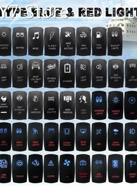 Car Boat LED Rocker Switch Red Blue Lights 12V 24V 5pins Roc