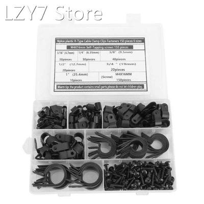 150Pcs R-Type Cable Clamp Clips Fasteners + 150Pcs M4 x 16mm