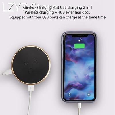 USB HUB with Wireless Charger USB 2.0 Docking Station 4 X US