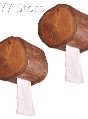 2X Vintage Wooden Paper Tube Home Hotel Room Tissue Box Bath