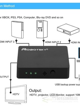 3 Port Hub Box Auto Switch HDMI-Compatible Splitter 3 In 1 O
