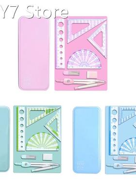 7Pcs Compass Protractor Ruler Set with Portable Box Geometry