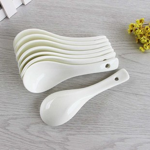 Plain White Bone China Chinese Rice Scoop Spoon Soup Ladle
