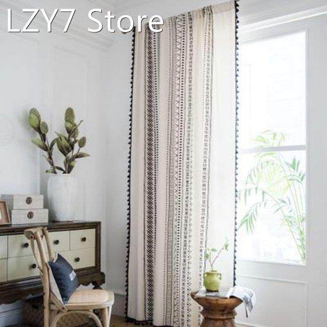 geometric tassel window curtains semi blackout cotton drapes