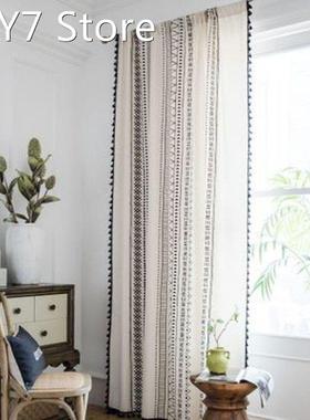 Geometric Tassel Window Curtains Semi Blackout Cotton Drapes