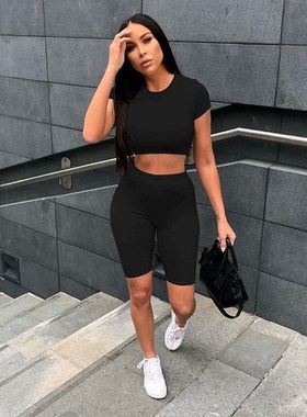 The new sexy round collar two-piece women cultivate one's mo