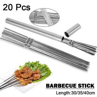 20pcs Barbecue Skewers Reusable Flat Stainless Steel Barbecu