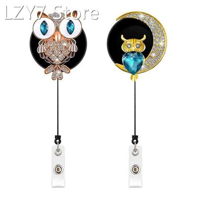 2Pcs Retractable Badge Holder Reel Owl ID Holder Rhinestones
