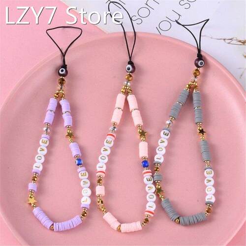 New Phone Anti-Lost Lanyard Clay Star LOVE Letter Loose Bead