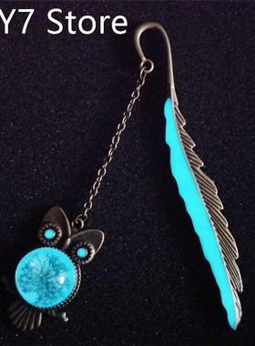 1pc Luminous Silver Copper Feather Shape Owl Bookmarks Creat