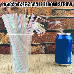 Flexible Plastic Straws Striped Multi Colored BPA-Free Dispo