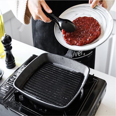 Cast Iron Cauldron Frying Pan Steak Skillet Grill Pan Gas St