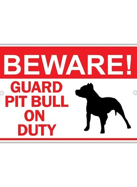 Warning Sign Beware! Guard Pit Bull Dog On Duty Owner Road