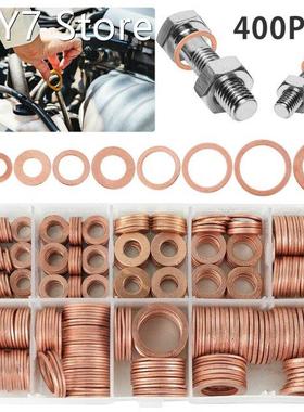 400 Pcs Copper Washer Gasket Nut and Bolt Set Flat Ring Seal