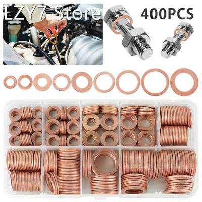 400 Pcs Copper Washer Gasket Nut and Bolt Set Flat Ring Seal