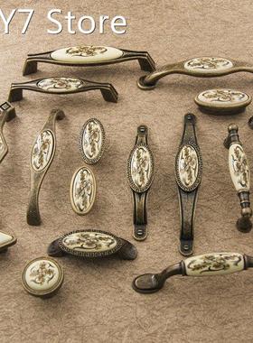Zinc Alloy Antique Bronze Ceramic White Cabinet Handles Draw