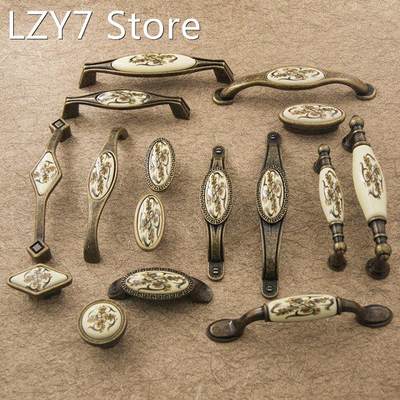 Zinc Alloy Antique Bronze Ceramic White Cabinet Handles Draw