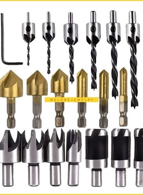 8Pcs Wood  Cutter,6Pcs 1/4 Inch Hex 5 Flute 90 Degree Counte