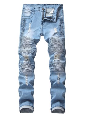 Men's  jeans slim trousers hole men pants男士大码牛仔裤长裤