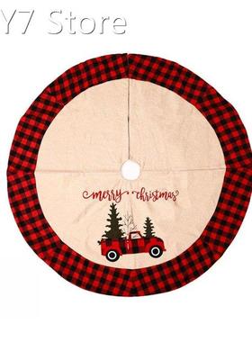 Black And Red Grid Farm Tractor Tree Skirt Christmas Tree Sk
