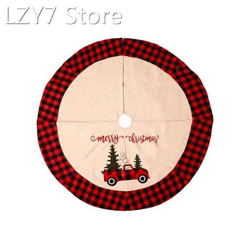 Black And Red Grid Farm Tractor Tree Skirt Christmas Tree Sk