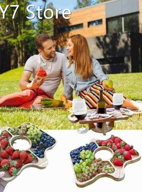 Wooden Outdoor Folding Picnic-table With Glass Holder 2 In 1