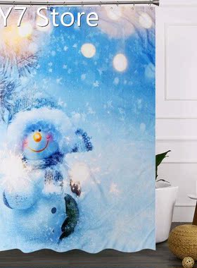 150X180cm Bathroom Shower Curtain Christmas Snowman Waterpro