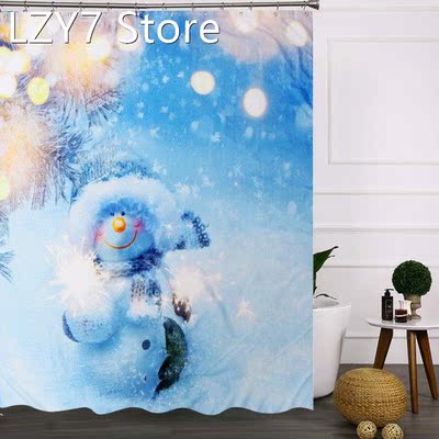 150X180cm Bathroom Shower Curtain Christmas Snowman Waterpro