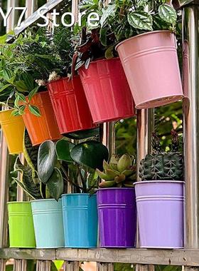 Hanging Flower Pot Metal Iron Bucket Planter with Detachable