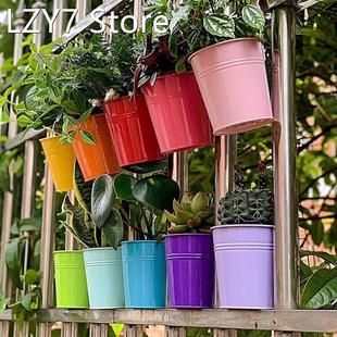 Hanging Flower Pot Metal Iron Bucket Planter with Detachable