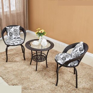 Balcony open-air small table and chair three-piece cane chai