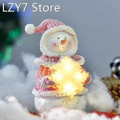 Pink Christmas Snowman Santa Claus Figurine With LED Holiday