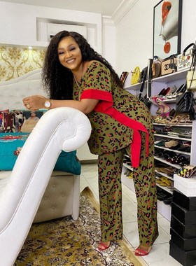 Green and red leopard print top + pants casual two-piece