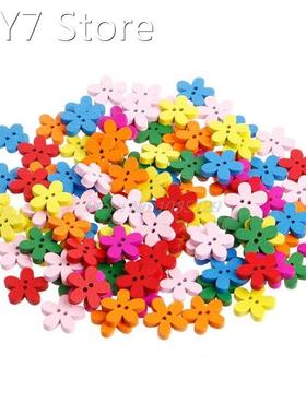 100Pcs/pack Mix Flower Wooden Buttons Handmade Sewing Scrapb