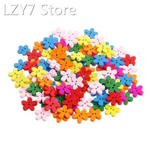 100Pcs/pack Mix Flower Wooden Buttons Handmade Sewing Scrapb