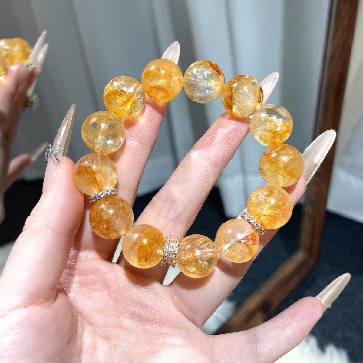 天然黄胶花大水晶手串手链转运环招财百搭时尚水晶手串抖音直播爆