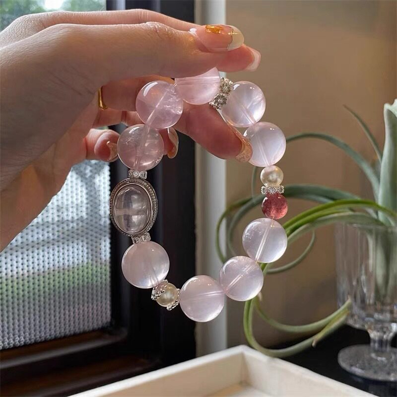 天然粉晶魔盒手链女生醒狮桃花事业甜美莫粉白水晶手串闺蜜礼物