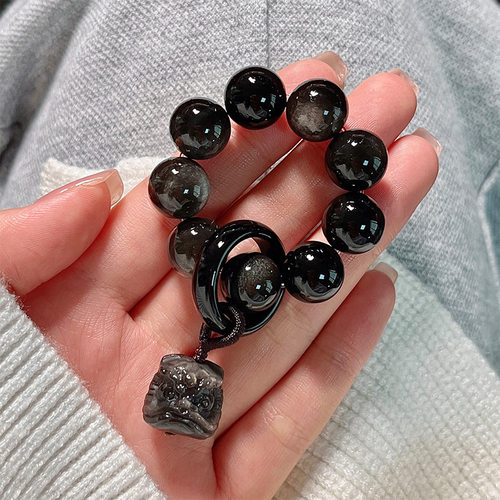 黑曜石手捻手串女指尖盘玩小串醒狮猫爪菩提盘玩文玩佛珠念珠国风