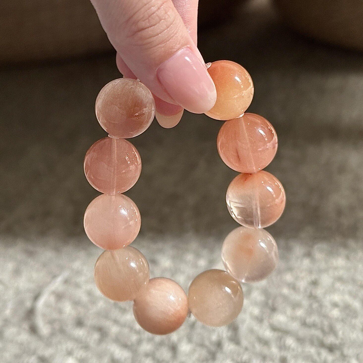 【桃之半夏】豆沙粉橘兔毛水晶手串手链女温柔知性高颜值显白手链