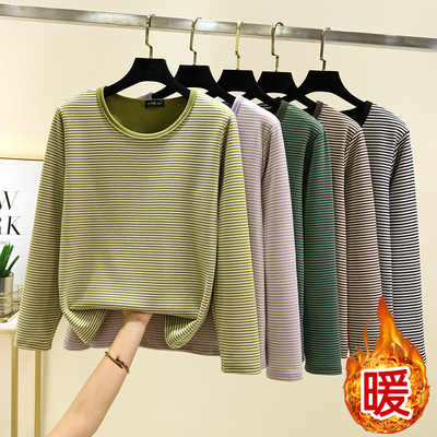 德绒条纹长袖上衣女冬季